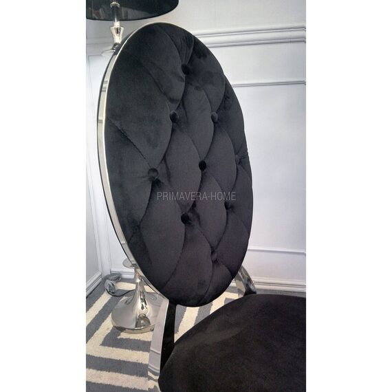 Glamour chair, upholstered quilted steel, for dining room black velour