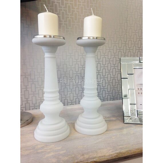 WIKA candlestick white patina glass