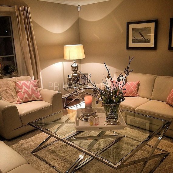 ZESTAW Stolików kawowych glamour srebrne szklany blat stal nierdzewna CRISS CROSS M