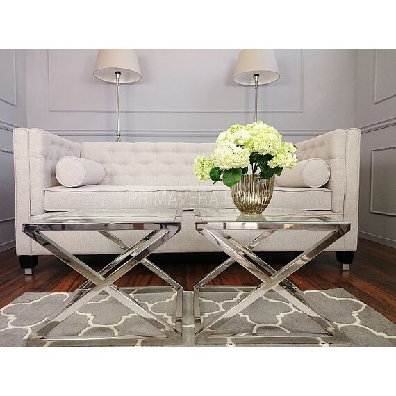 CRISS CROSS S Silver Glass Stainless Steel Coffee Tables KIT
