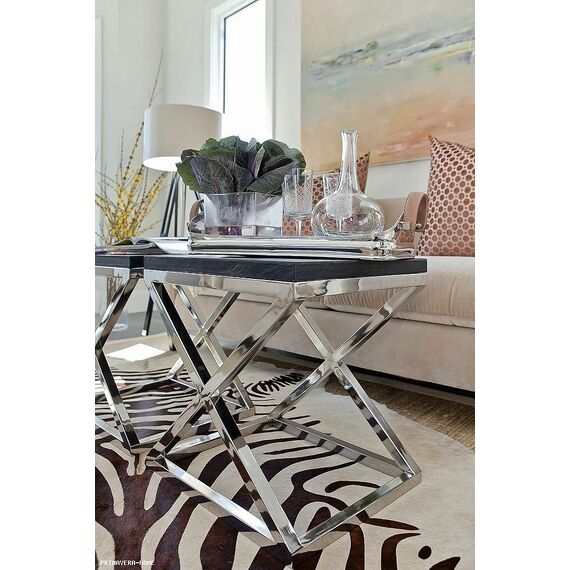 CRISS CROSS S Silver Glass Stainless Steel Coffee Tables KIT