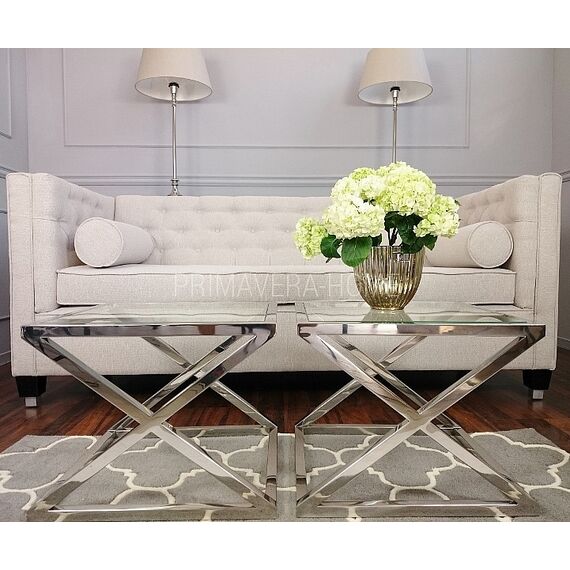 CRISS CROSS S Silver Glass Stainless Steel Coffee Tables KIT