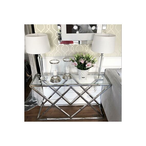 Glamour console stainless steel silver glass DONNA