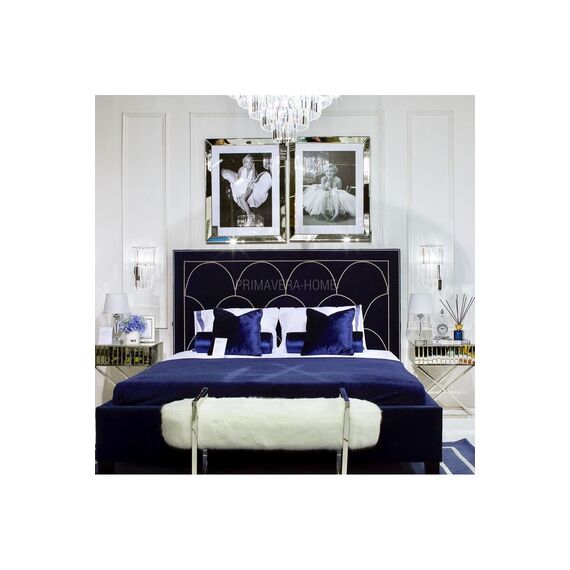 Upholstered bed quilted glamour New York grey, white SCALA