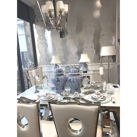 DAMASK RESOURCE Geometric wallpaper in New York style American English WHITE GREY SILVER BACK BLACK