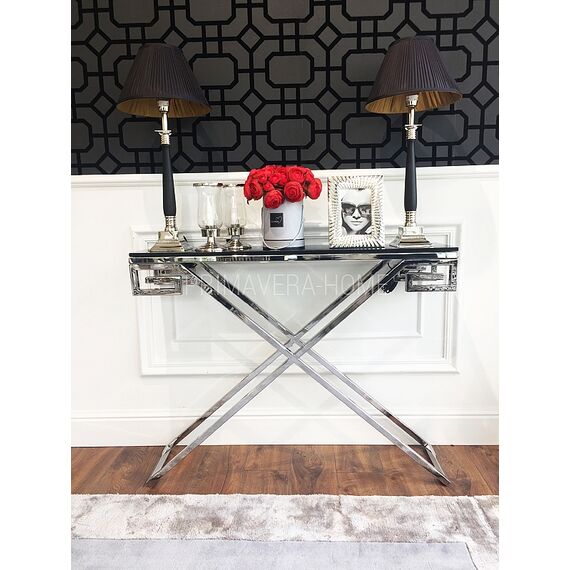 Glamour console stainless steel silver glass GREEC
