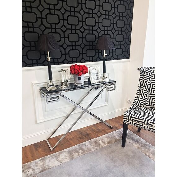 Glamour console stainless steel silver glass GREEC