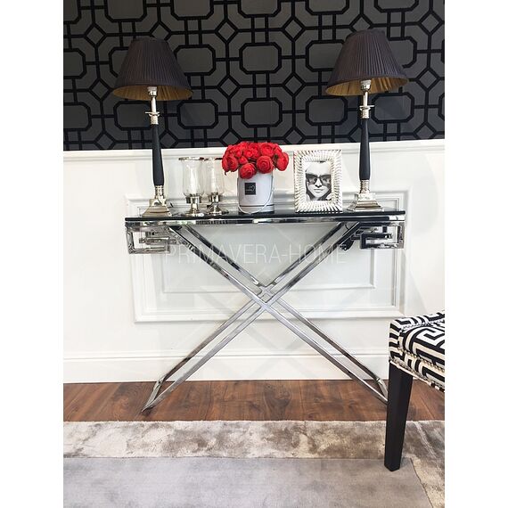 Glamour console stainless steel silver glass GREEC