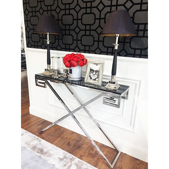 Glamour console stainless steel silver glass GREEC