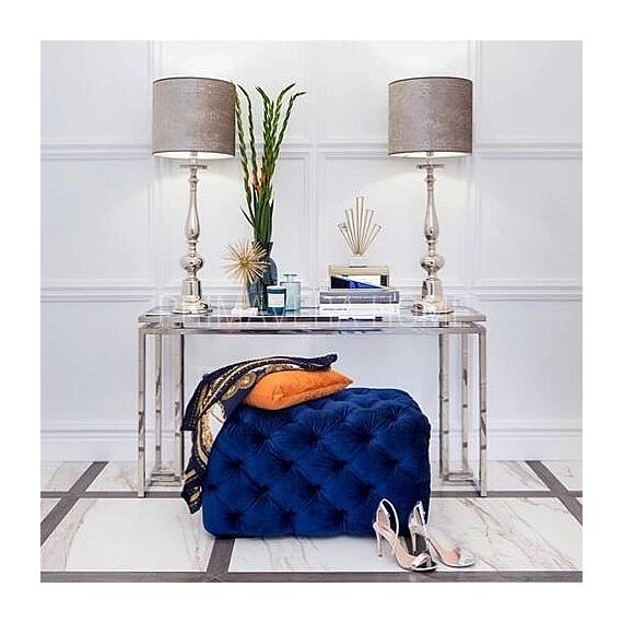 Console, glamor, stainless steel, silver glass, Oskar