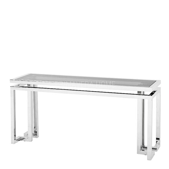 Console, glamor, stainless steel, silver glass, Oskar