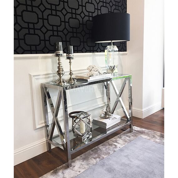 Glamour console stainless steel silver glass EMPIRE