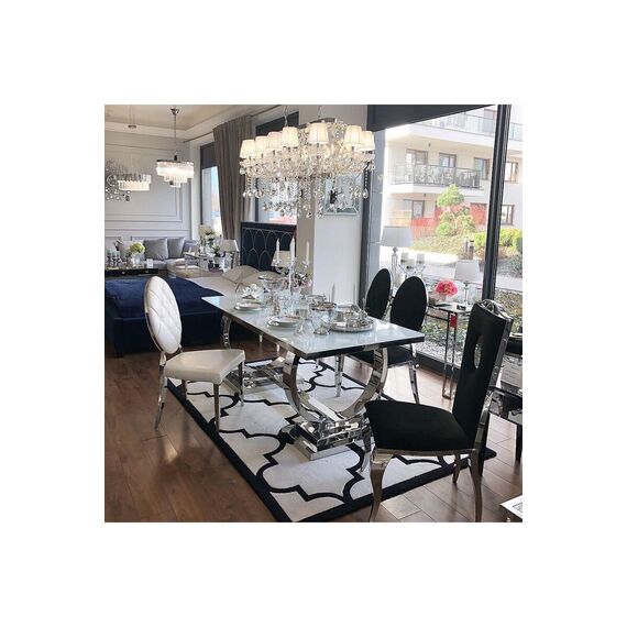 Srebrny Żyrandol z Abażurami, Podłużna Lampa Wisząca nas stół MARIA TERESA L