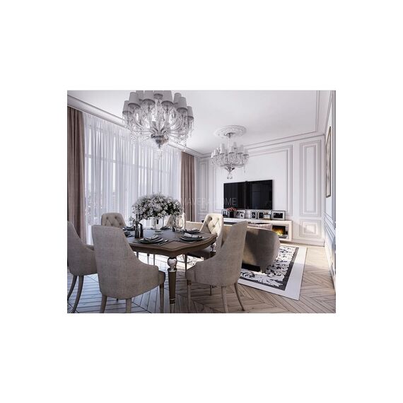 Srebrny Żyrandol z Abażurami, Podłużna Lampa Wisząca nas stół MARIA TERESA L