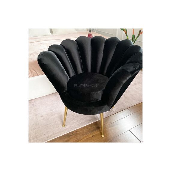 Fotel glamour nowojorski do sypialni przedpokoju salonu tapcierowany luksusowy SHELL GOLD