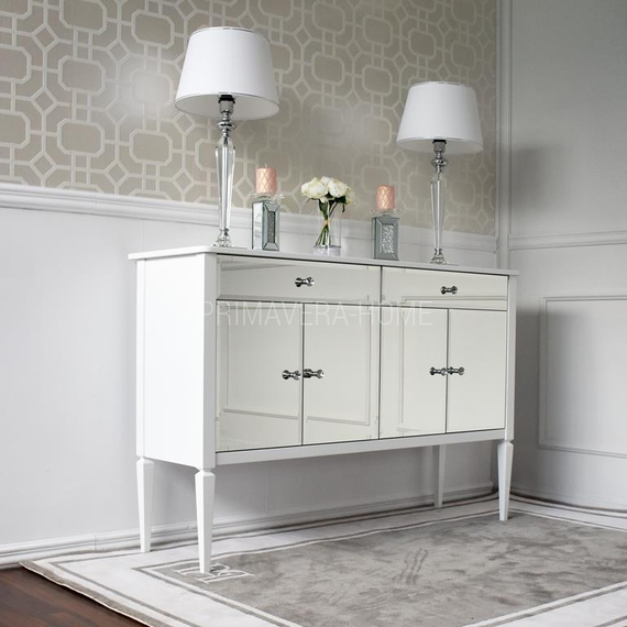 Komoda glamour  lustrzana ELEGANCE , styl hamptons nowojorski nowoczesna drewniana biała luksusowa