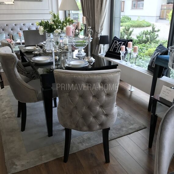 Krzesło glamour z pikowanym oparciem, designerskie do jadalni, do toaletki,  nowoczesne, klasyczne, tapicerowane, drewniane TIFFANY