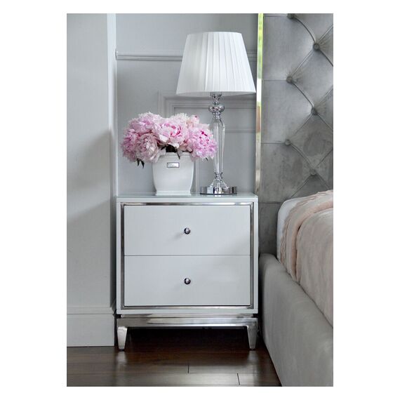 Szafka nocna glamour srebrna biała lakierowana wysoki połysk LORENZO