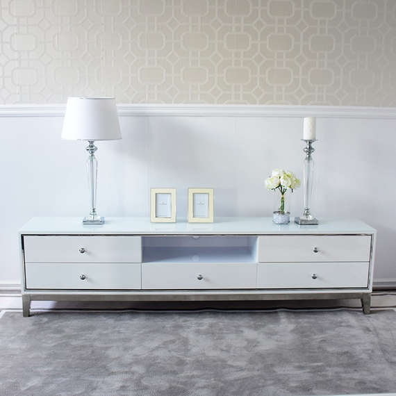 RTV chest of drawers LORENZO L SILVER High gloss white and silver