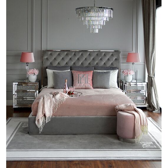 A glamor upholstered quilted bed modern New York style gray SPECTRE