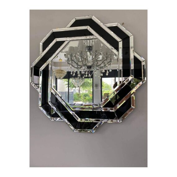 Rounded mirror DUNE BLACK SILVER, geometric