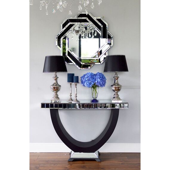 Rounded mirror DUNE BLACK SILVER, geometric