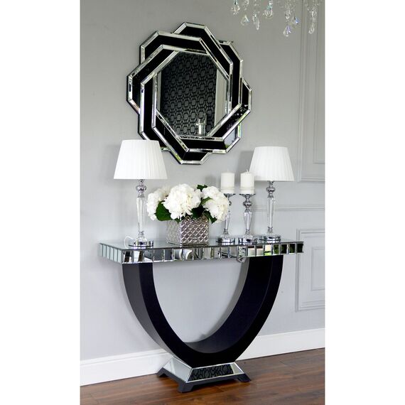 Rounded mirror DUNE BLACK SILVER, geometric