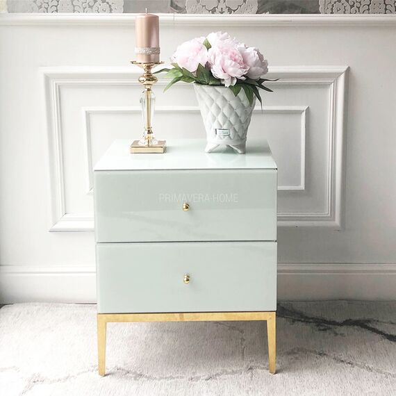 Mirror bedside cabinet with gold base for Franco Gold glamour bedroom [OUTLET] OUTLET