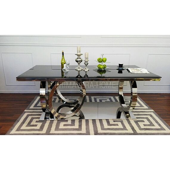 Glamour table PICASSO for the dining room, steel, glass, white OUTLET