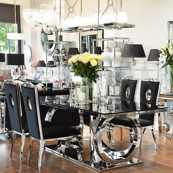 Glamour table PICASSO for the dining room, steel, glass, white OUTLET