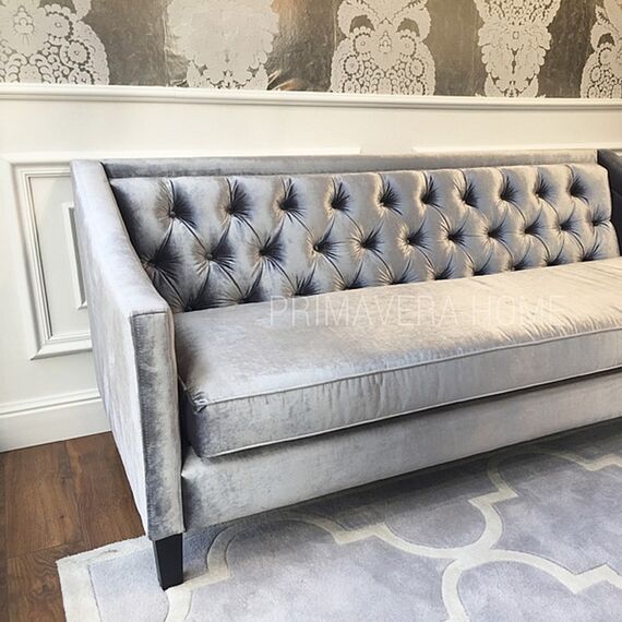 Glamour-style sofa with bedroom function NEW YORK grey meringue