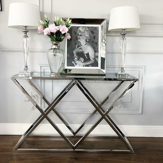 Glamour console stainless steel silver glass DONNA