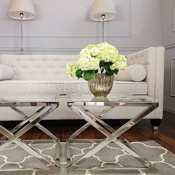 CRISS CROSS S Silver Glass Stainless Steel Coffee Tables KIT