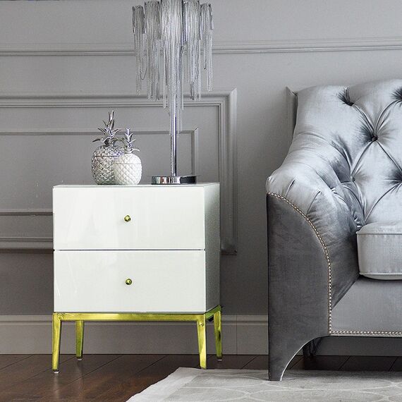 Zestaw 2szt szafek nocnych  Franco do sypialni glamour biała ze złotą podstawą OUTLET