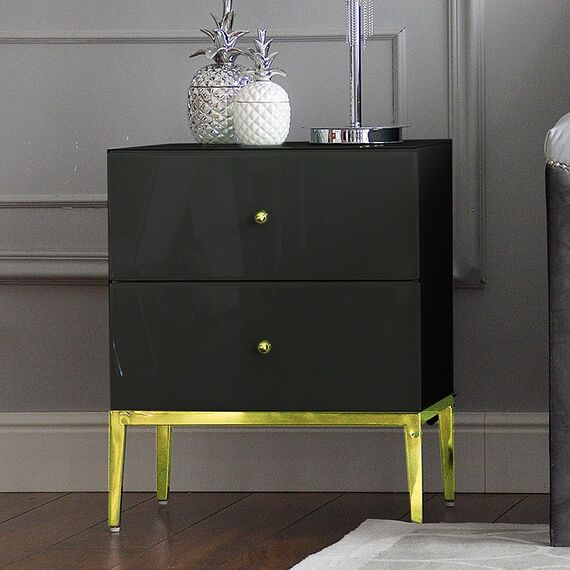 Glass bedside table Franco for the bedroom glamor black, gold OUTLET