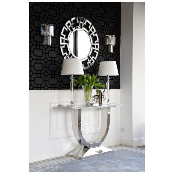 Glamor console in a modern style with a white marble top, silver ART DECO