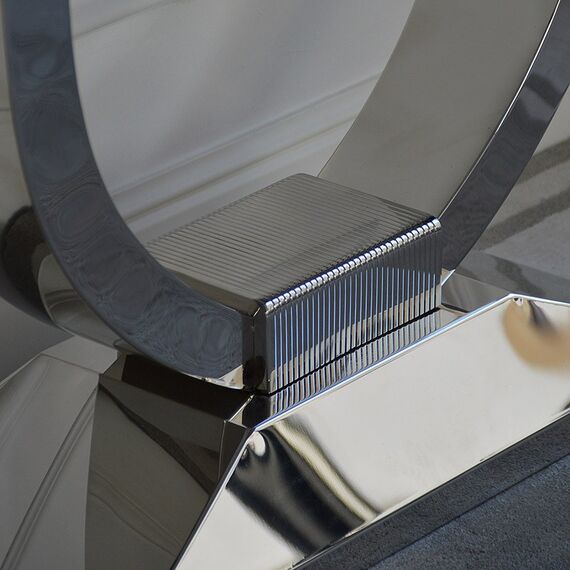 Glamor console in a modern style with a white marble top, silver ART DECO