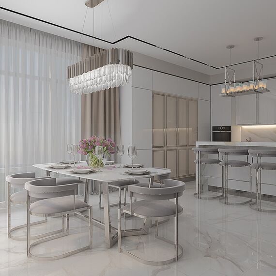 MARCO modern grey silver upholstered glamour chair for living and dining room