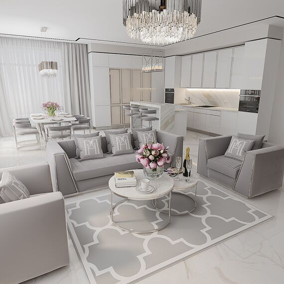 MARCO modern grey silver upholstered glamour chair for living and dining room