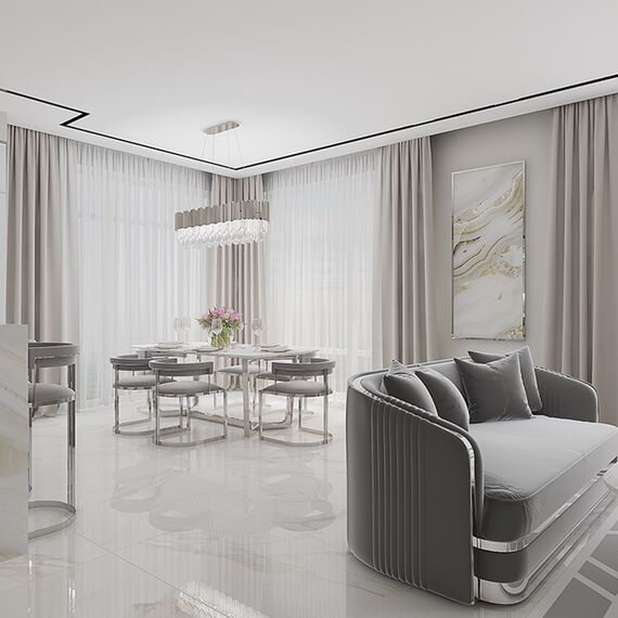 MARCO modern grey silver upholstered glamour chair for living and dining room