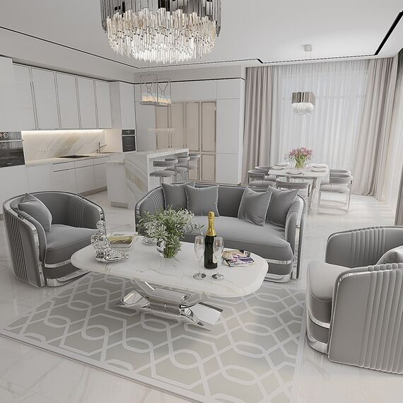 MARCO modern grey silver upholstered glamour chair for living and dining room