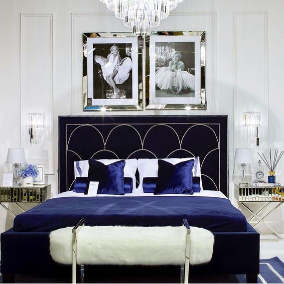 Upholstered bed quilted glamour New York grey, white SCALA