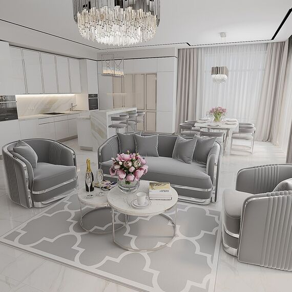 Nowoczesna sofa szara 3 osobowa srebrna kanapa glamour MADONNA