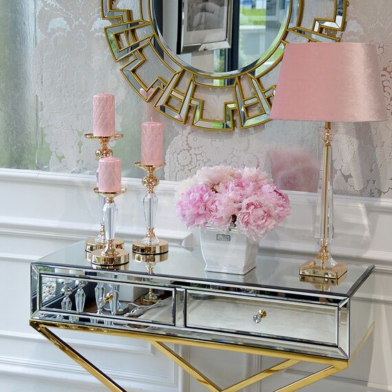 Mirror console CHICAGO GOLD on metal legs New York glamor modern 100x40x80 gold