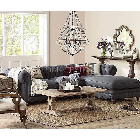 Chesterfield corner sofa with fold-out bedroom function, upholstered in glamour style