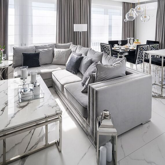 Aksamitny narożnik srebrny z funkcją spania nowoczesna kanapa narożna NERO