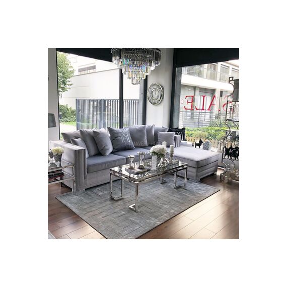 Aksamitny narożnik srebrny z funkcją spania nowoczesna kanapa narożna NERO