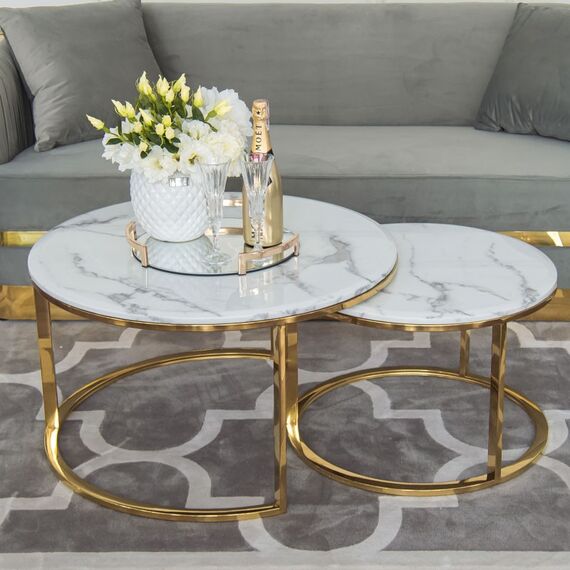 Glamour coffee table, modern gold with white stone table top MARCO GOLD