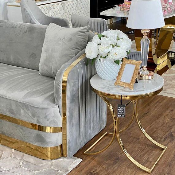 Stolik glamour pomocniczy boczny, nocny biały marmur ALICE GOLD