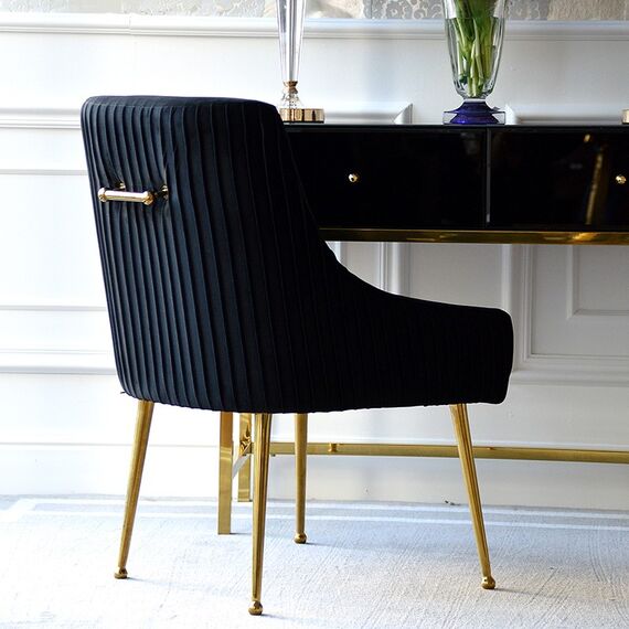 Krzesło glamour nowoczesne, tapicerowane, do jadalni, salonu nowoczesne z kołatką, czarne, złote PALOMA